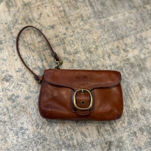 Coach Chestnut Brown Leather Wristlet Clutch with Brass Buckle